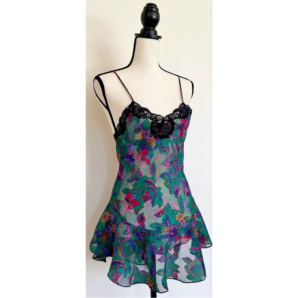 Vintage 80s Victoria’s Secret Jewel Tone Floral Mini Slip Dress - Picture 6 of 10